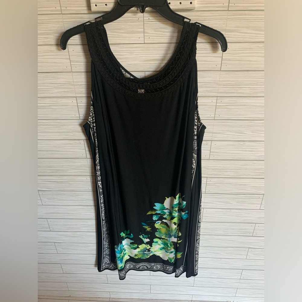 Women's Black dress with floral design by hem - Size 14
